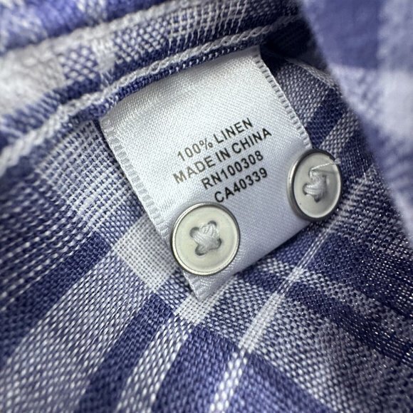 Peter Millar Crown Crafted XL Men's Long Sleeve Button Down Plaid Linen‎ Shirt - Picture 5 of 9